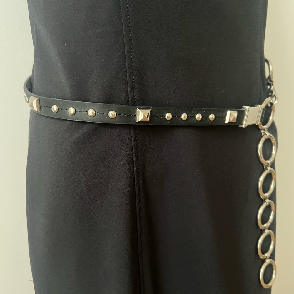 Danier Black Leather Stud and Ring Chain Waist Belt - Picture 2 of 4